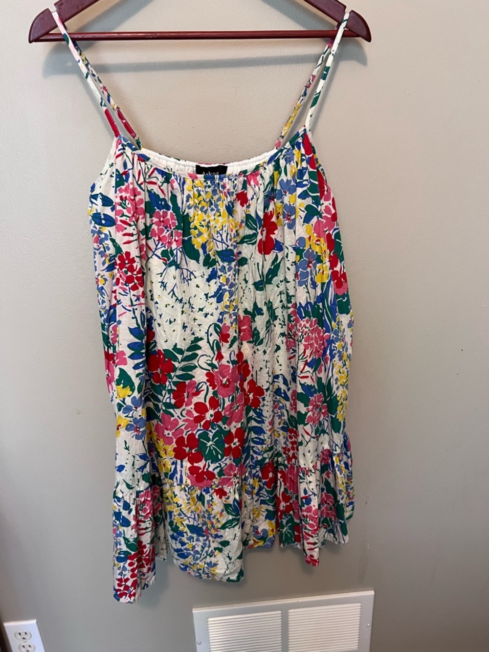 Aakaa White floral print summer flowy Sundress loose tiered easy style size M - Picture 2 of 6